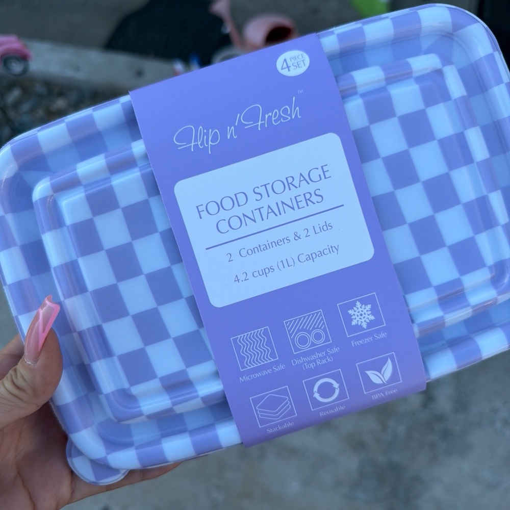 Lavender Check Food Storage Containers - 2 Pack